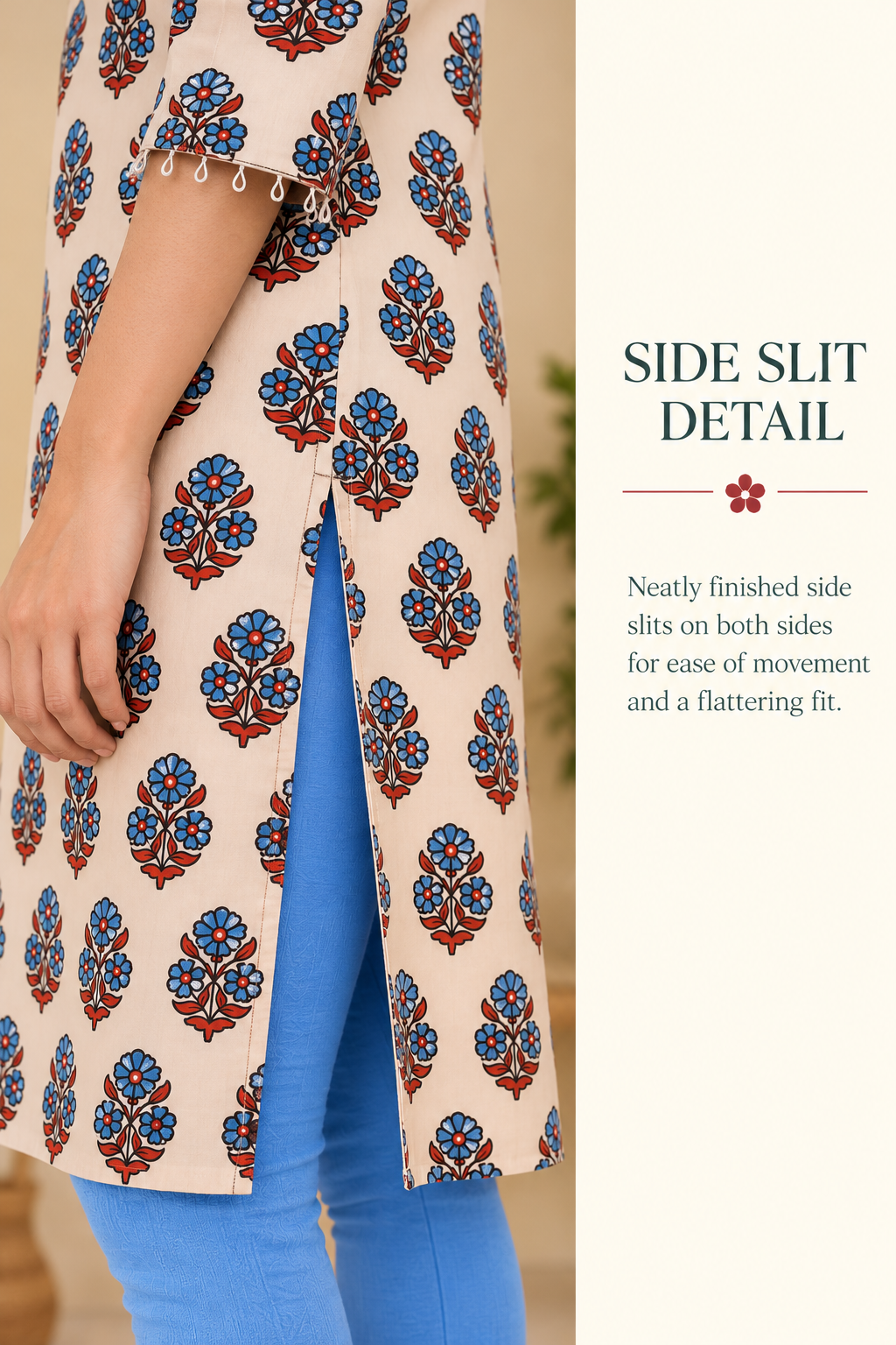 Beige Cotton Ajrakh Hand Block Printed Short Kurta