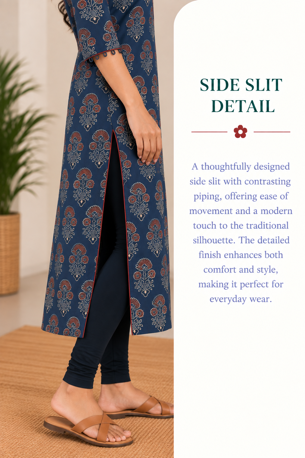 Blue Cotton Ajrak Hand Block Printed Long Kurta