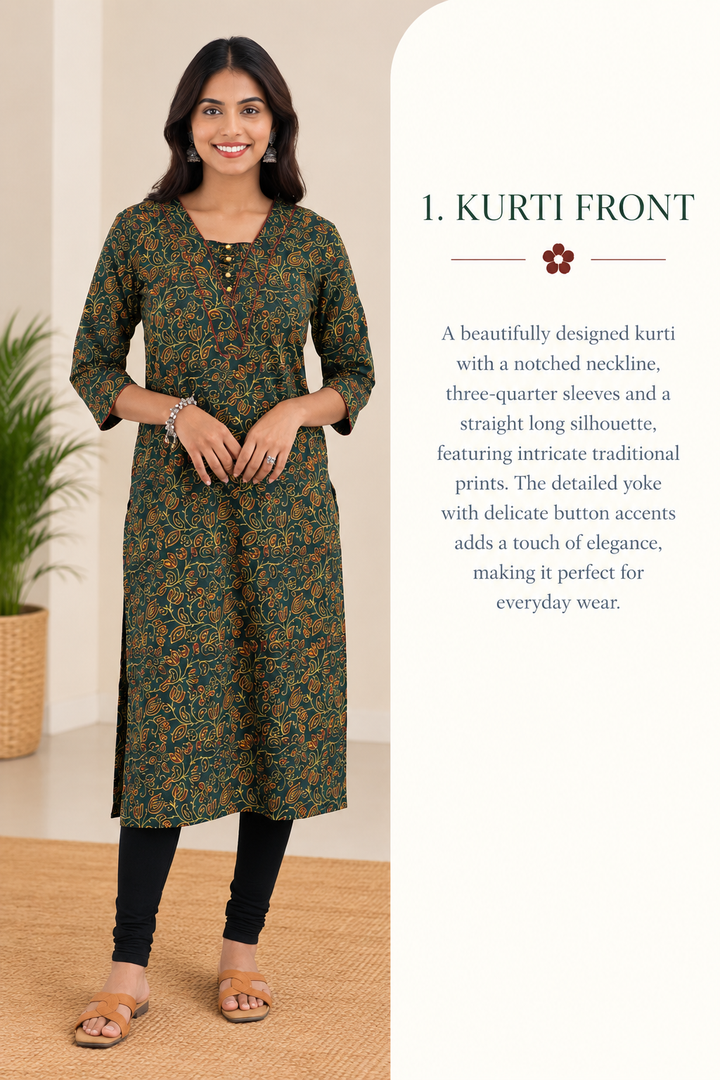 Green Cotton Ajrak Hand Block Printed Long Kurta