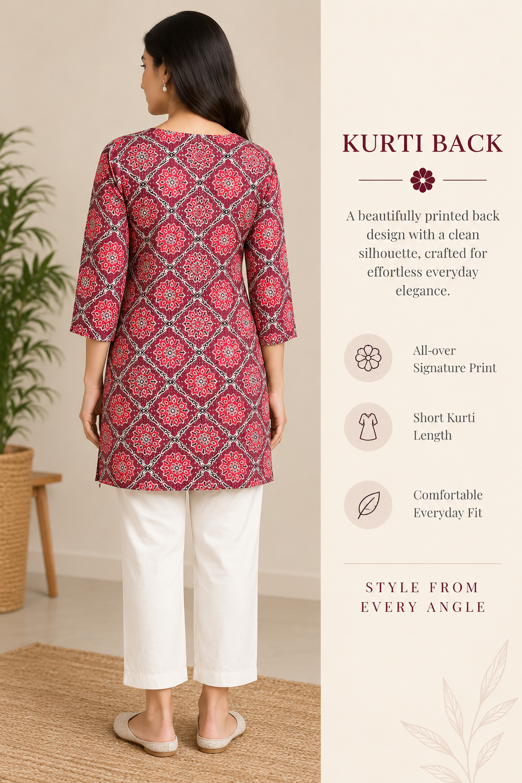 Maroon Bandhani & Floral Print Short Kurti