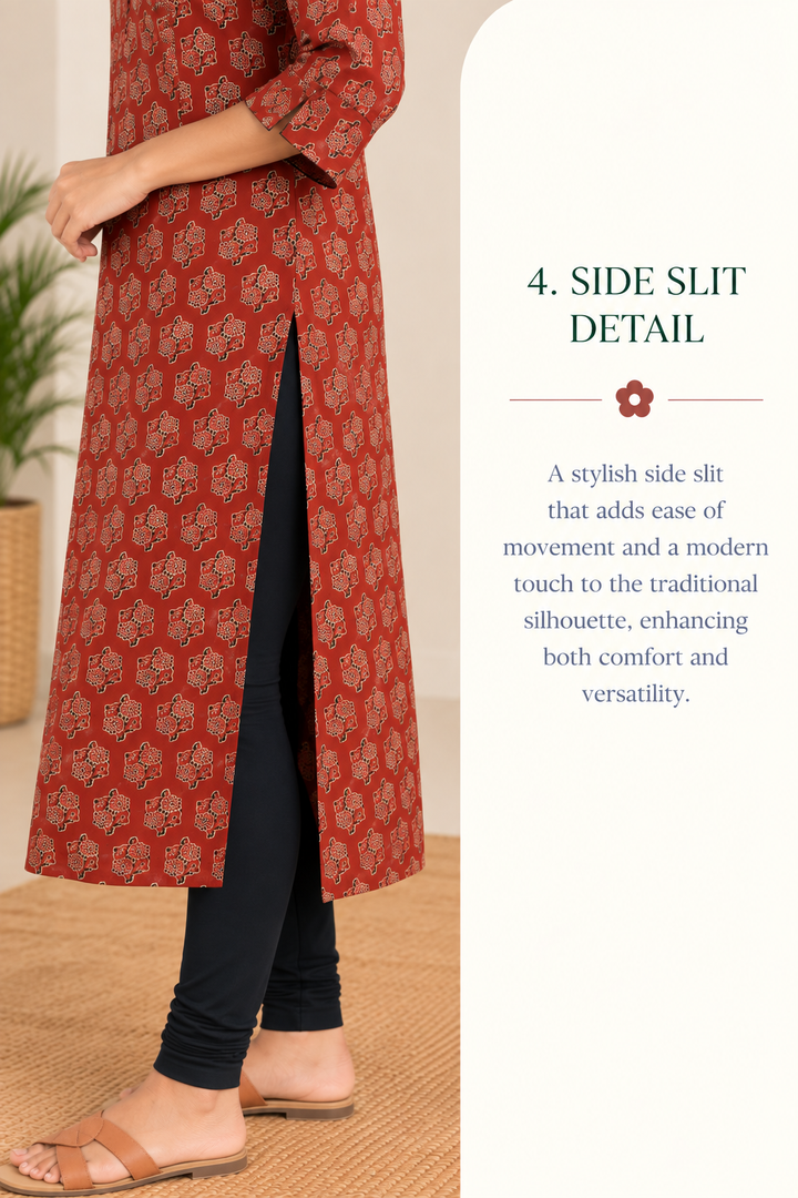 Maroon Cotton Ajrak Hand Block Printed Long Kurta