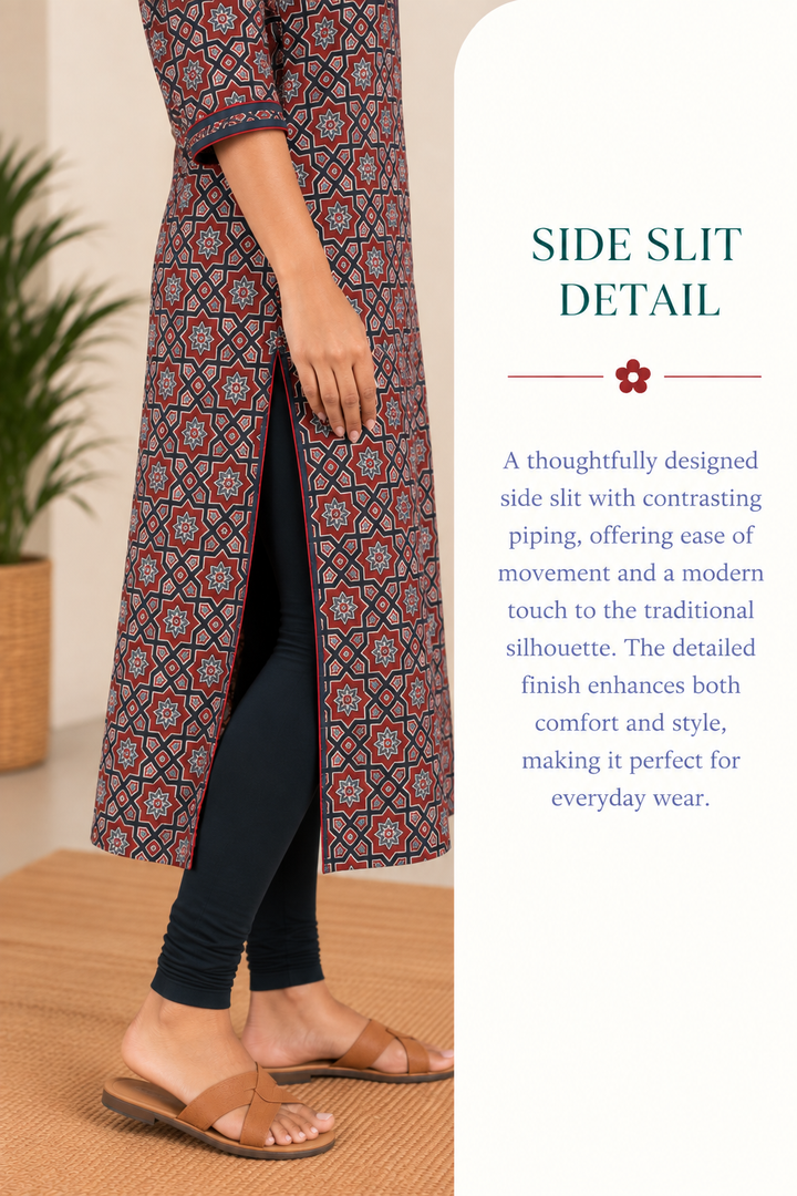 Black Cotton Ajrak Hand Block Printed Long Kurta