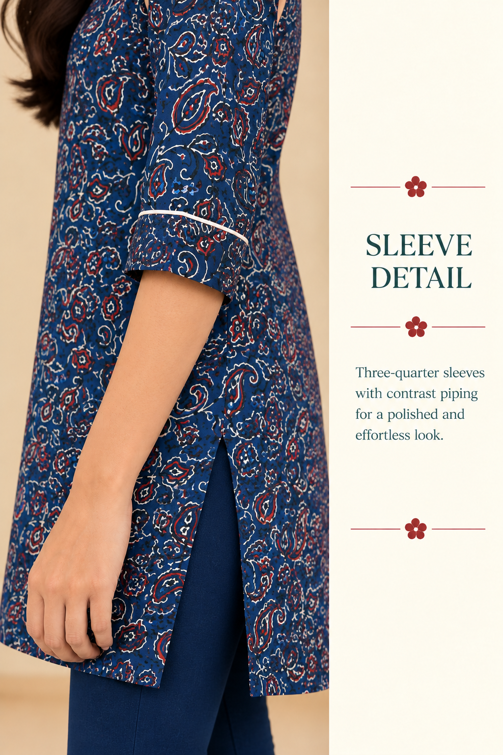 Blue Cotton Ajrakh Hand Block Printed Short Kurta