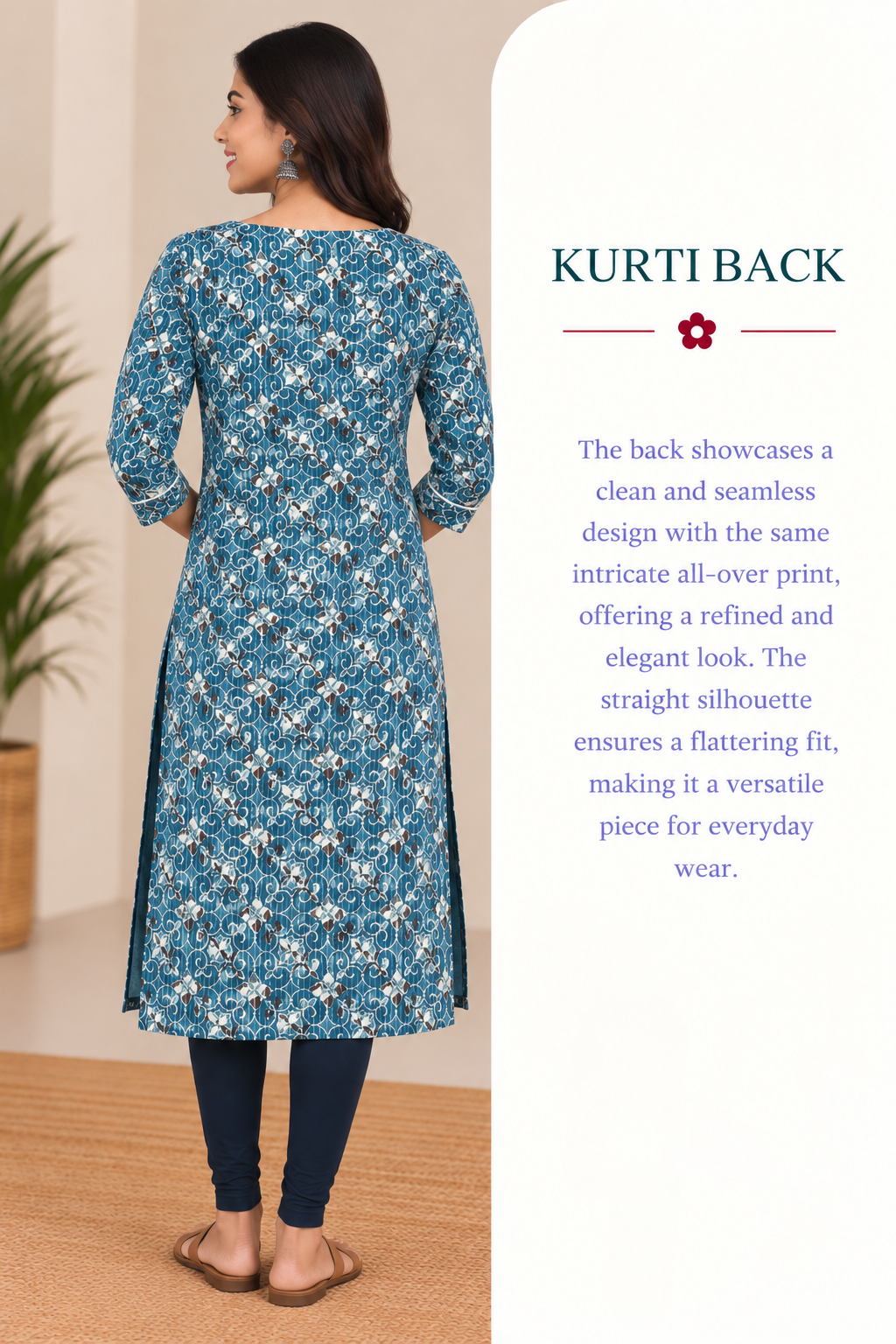 Blue Cotton Kantha Block Printed Long Kurta