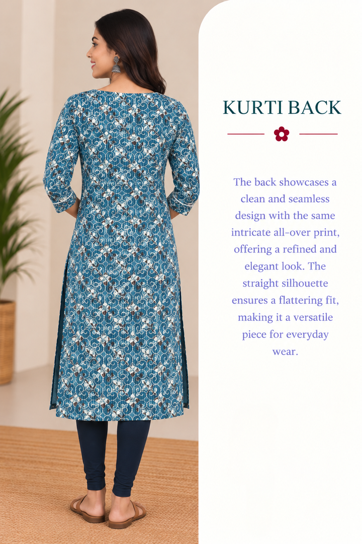 Blue Cotton Kantha Block Printed Long Kurta