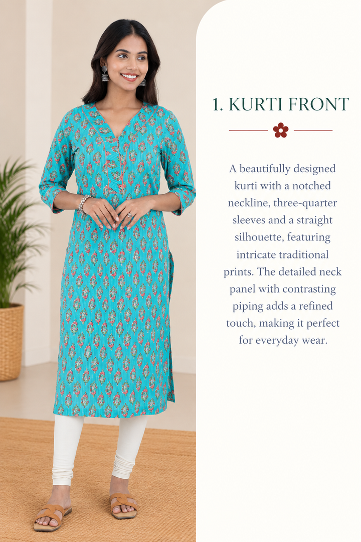 Blue Dabu Cotton Hand Block Printed Long Kurta