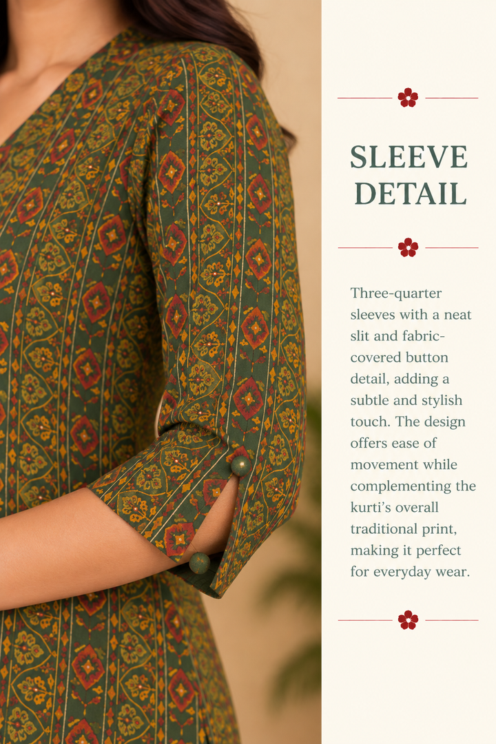 Green Cotton Ajrakh Hand Block Printed Short Kurta